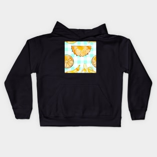 blue, mint, square, pineapple, banana, yellow, orange, juicy, fruit, glitter, gold, summer, pattern, funny, sunny Kids Hoodie